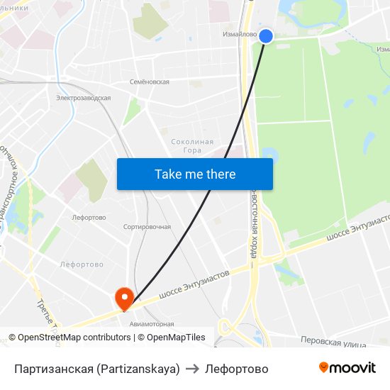 Партизанская (Partizanskaya) to Лефортово map