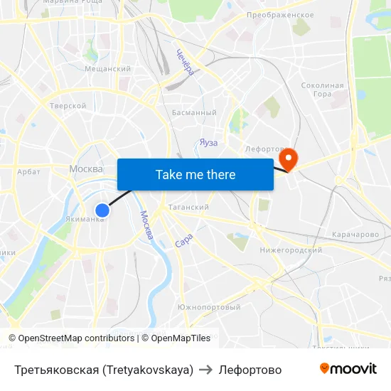 Третьяковская (Tretyakovskaya) to Лефортово map