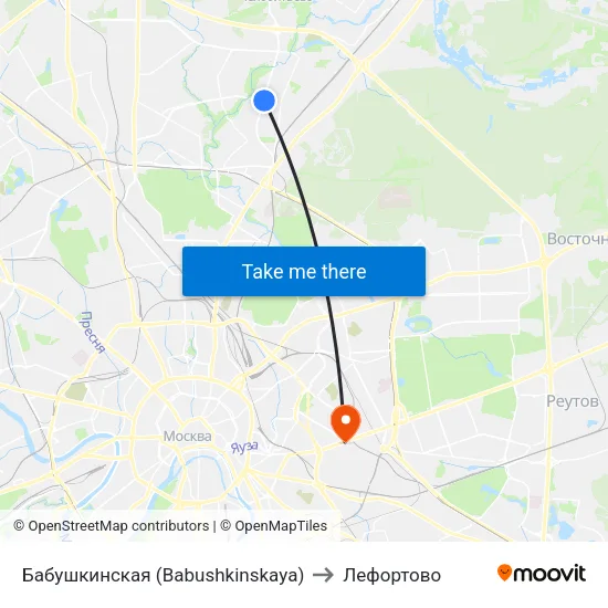 Бабушкинская (Babushkinskaya) to Лефортово map