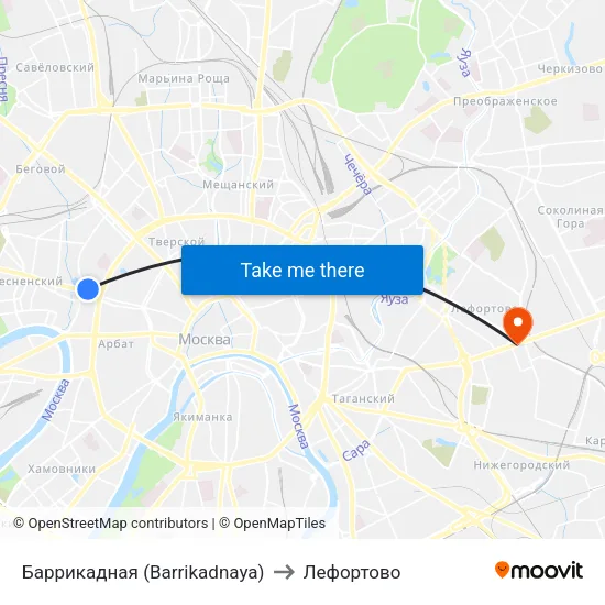 Баррикадная (Barrikadnaya) to Лефортово map