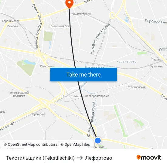 Текстильщики (Tekstilschiki) to Лефортово map