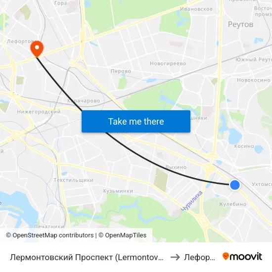 Лермонтовский Проспект (Lermontovsky Prospekt) to Лефортово map