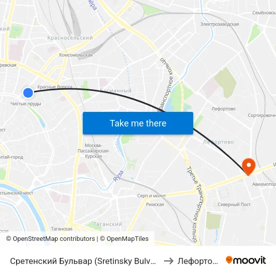 Сретенский Бульвар (Sretinsky Bulvar) to Лефортово map