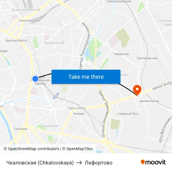 Чкаловская (Chkalovskaya) to Лефортово map