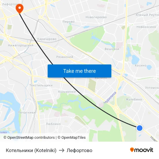 Котельники (Kotelniki) to Лефортово map