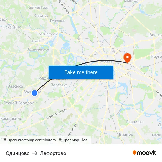 Одинцово to Лефортово map