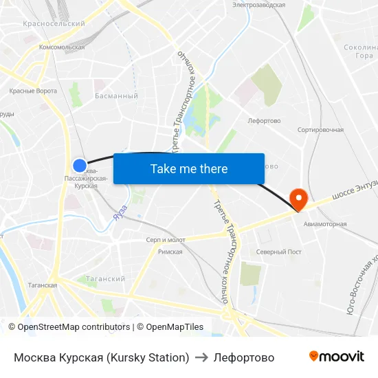 Москва Курская (Kursky Station) to Лефортово map