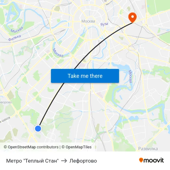 Метро "Теплый Стан" to Лефортово map