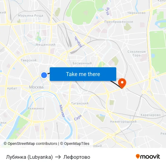Лубянка (Lubyanka) to Лефортово map