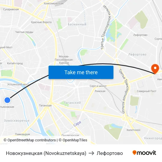 Новокузнецкая (Novokuznetskaya) to Лефортово map