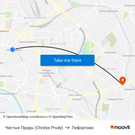 Чистые Пруды (Chistye Prudy) to Лефортово map