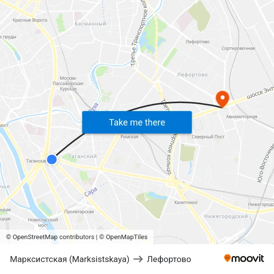 Марксистская (Marksistskaya) to Лефортово map