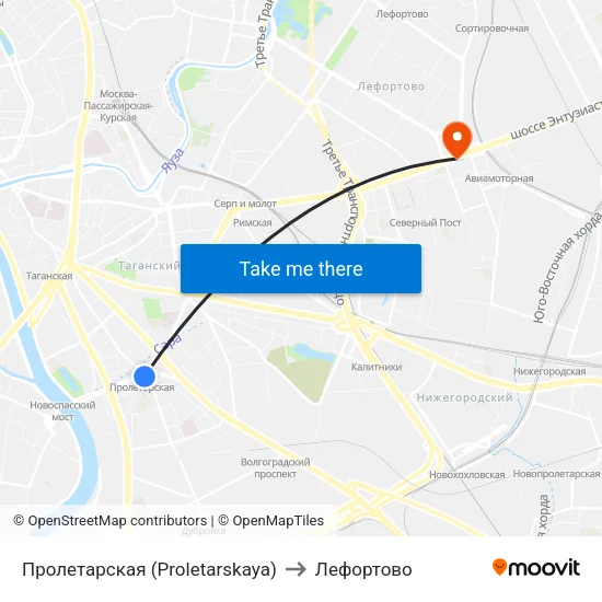 Пролетарская (Proletarskaya) to Лефортово map