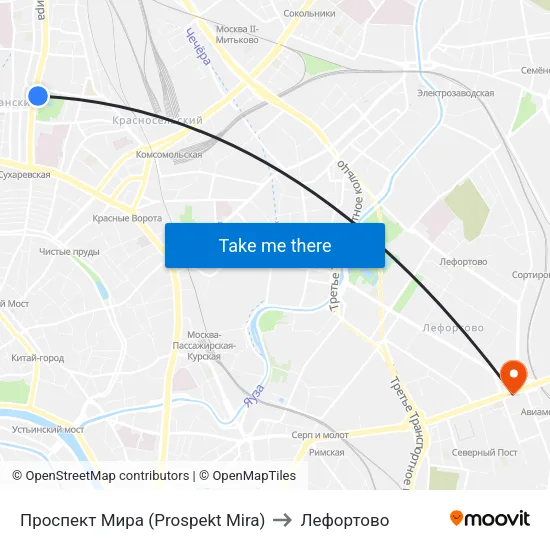 Проспект Мира (Prospekt Mira) to Лефортово map