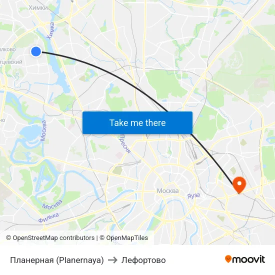 Планерная (Planernaya) to Лефортово map