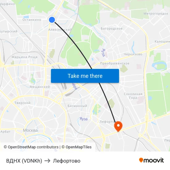 ВДНХ (VDNKh) to Лефортово map