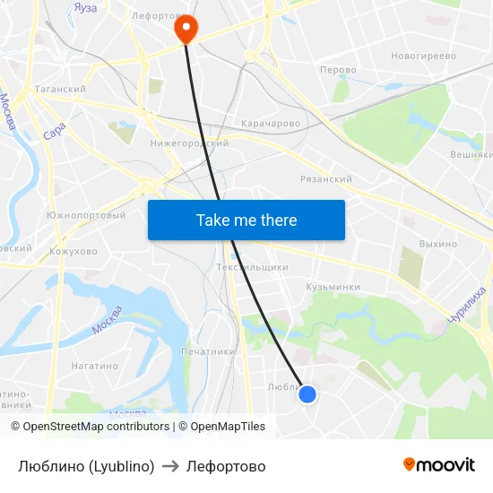 Люблино (Lyublino) to Лефортово map