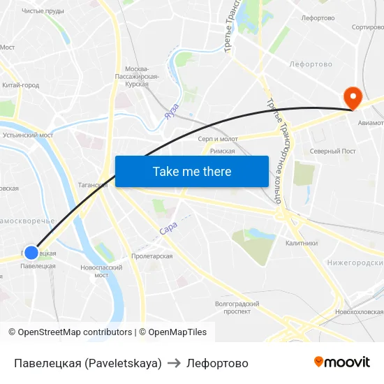 Павелецкая (Paveletskaya) to Лефортово map