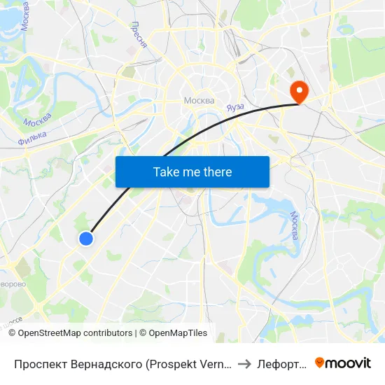 Проспект Вернадского (Prospekt Vernadskogo) to Лефортово map