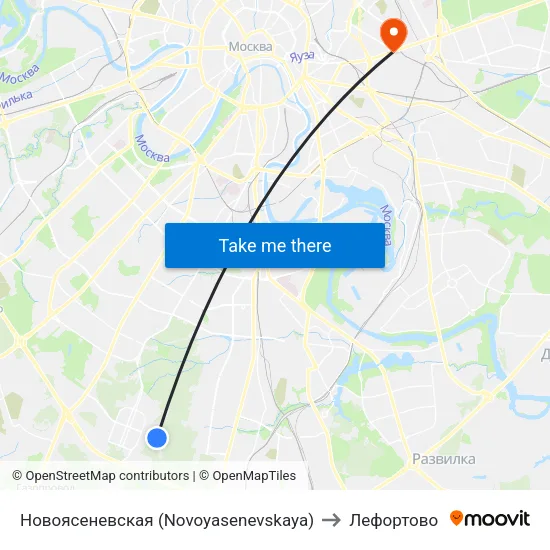 Новоясеневская (Novoyasenevskaya) to Лефортово map