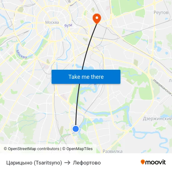 Царицыно (Tsaritsyno) to Лефортово map