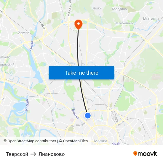 Тверской to Лианозово map