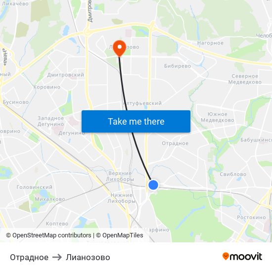 Отрадное to Лианозово map