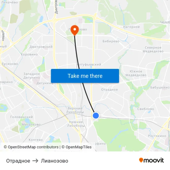 Отрадное to Лианозово map