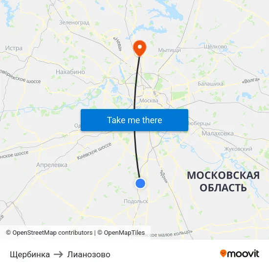 Щербинка to Лианозово map