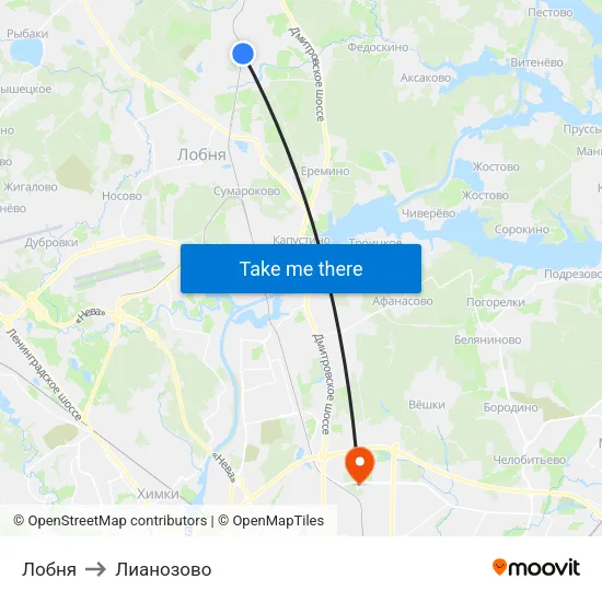 Лобня to Лианозово map