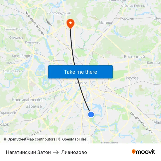 Нагатинский Затон to Лианозово map
