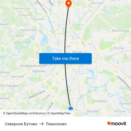 Северное Бутово to Лианозово map