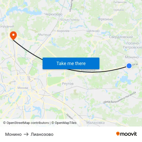 Монино to Лианозово map