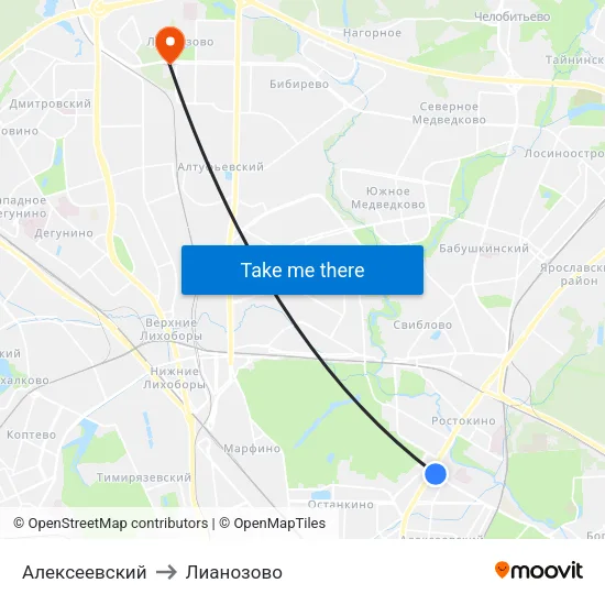 Алексеевский to Лианозово map