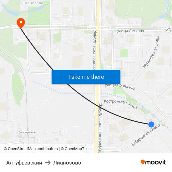 Алтуфьевский to Лианозово map
