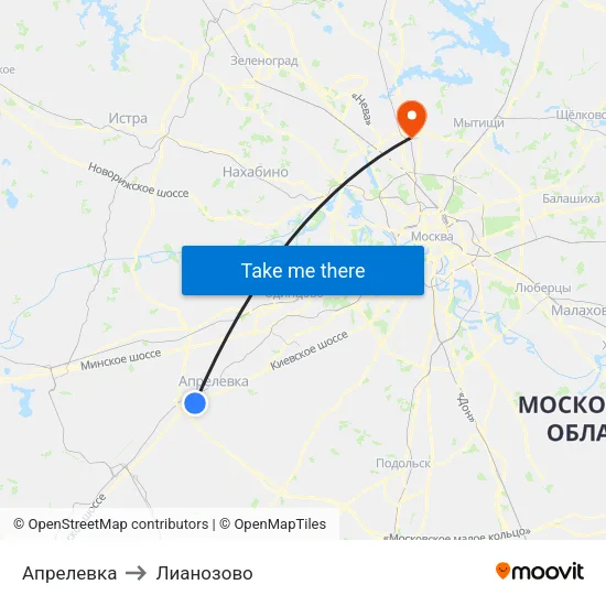 Апрелевка to Лианозово map