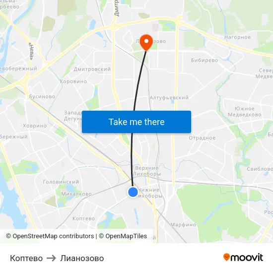 Коптево to Лианозово map