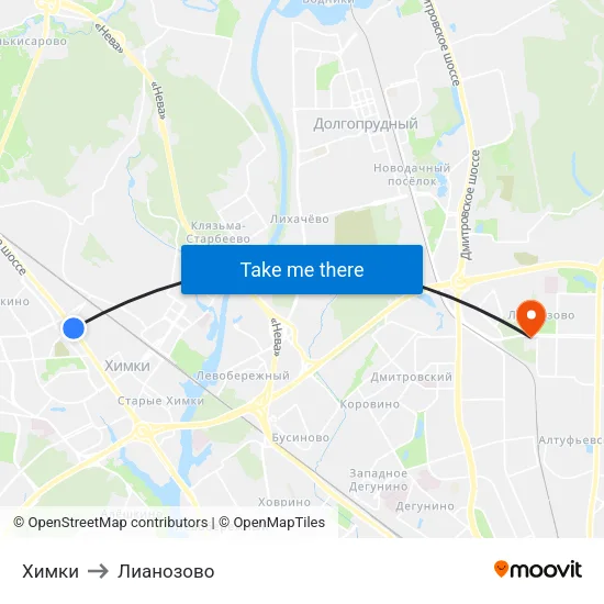 Химки to Лианозово map
