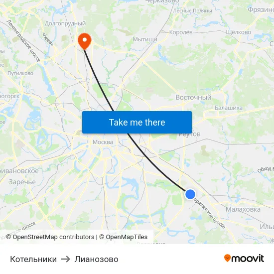 Котельники to Лианозово map