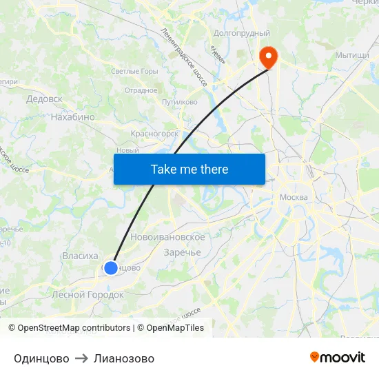 Одинцово to Лианозово map