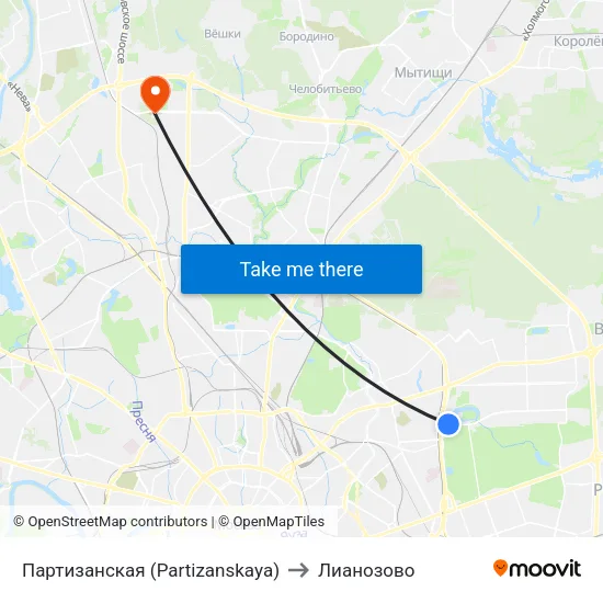 Партизанская (Partizanskaya) to Лианозово map