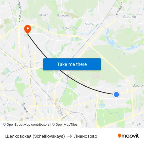 Щелковская (Schelkovskaya) to Лианозово map