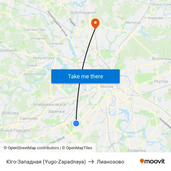 Юго-Западная (Yugo-Zapadnaya) to Лианозово map