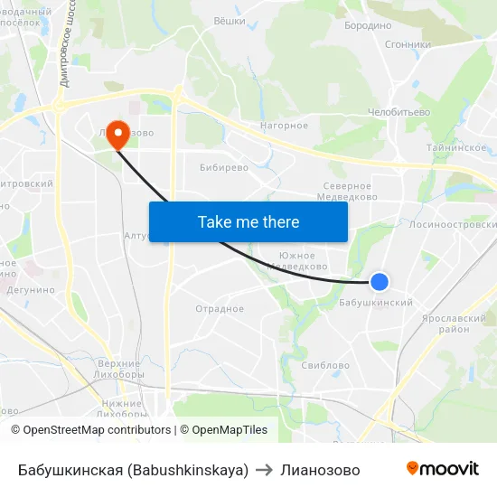 Бабушкинская (Babushkinskaya) to Лианозово map