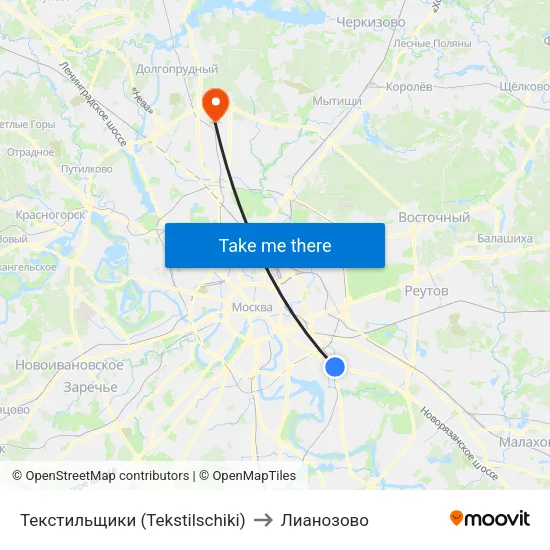 Текстильщики (Tekstilschiki) to Лианозово map