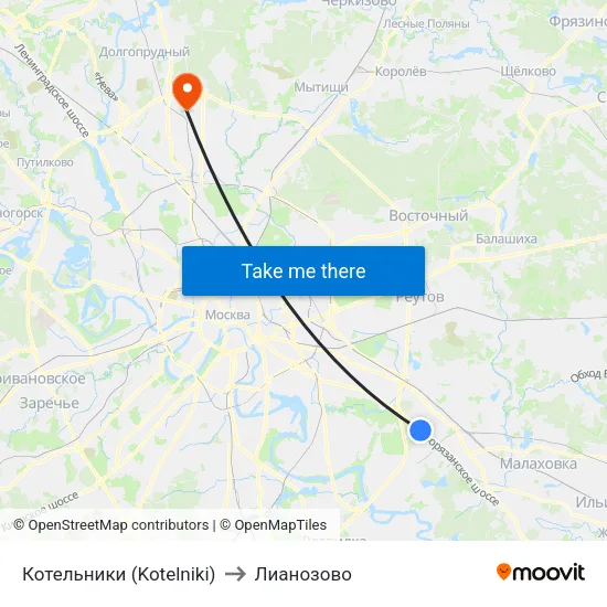Котельники (Kotelniki) to Лианозово map