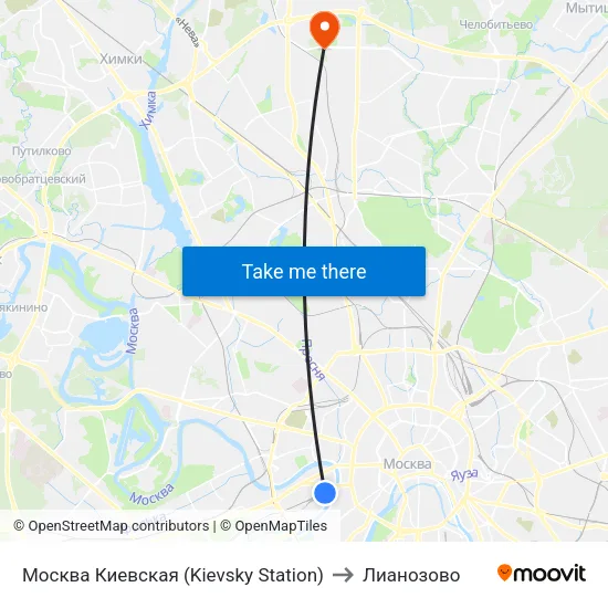Москва Киевская (Kievsky Station) to Лианозово map