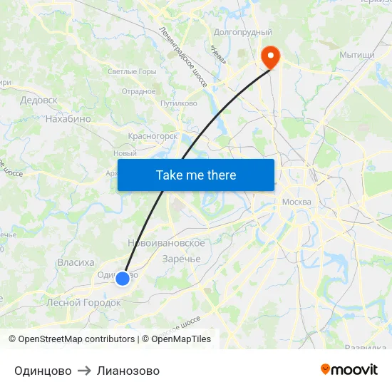 Одинцово to Лианозово map