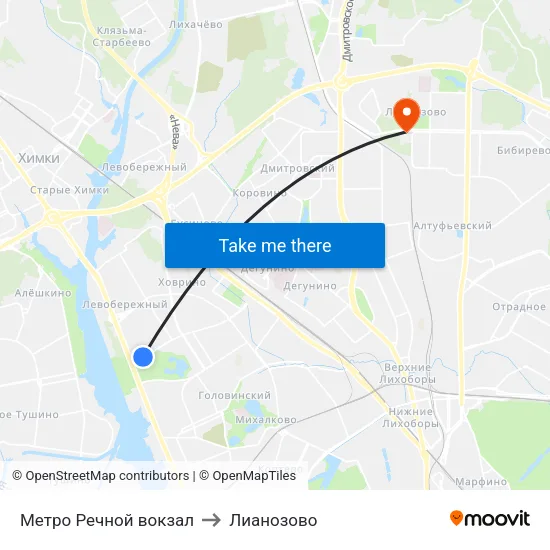 Метро Речной вокзал to Лианозово map