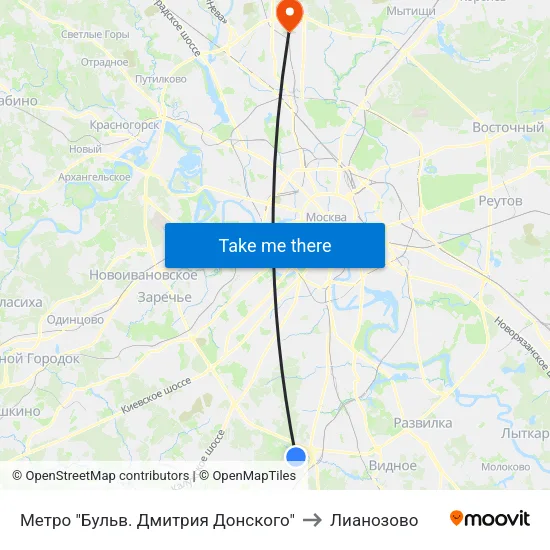 Метро "Бульв. Дмитрия Донского" to Лианозово map